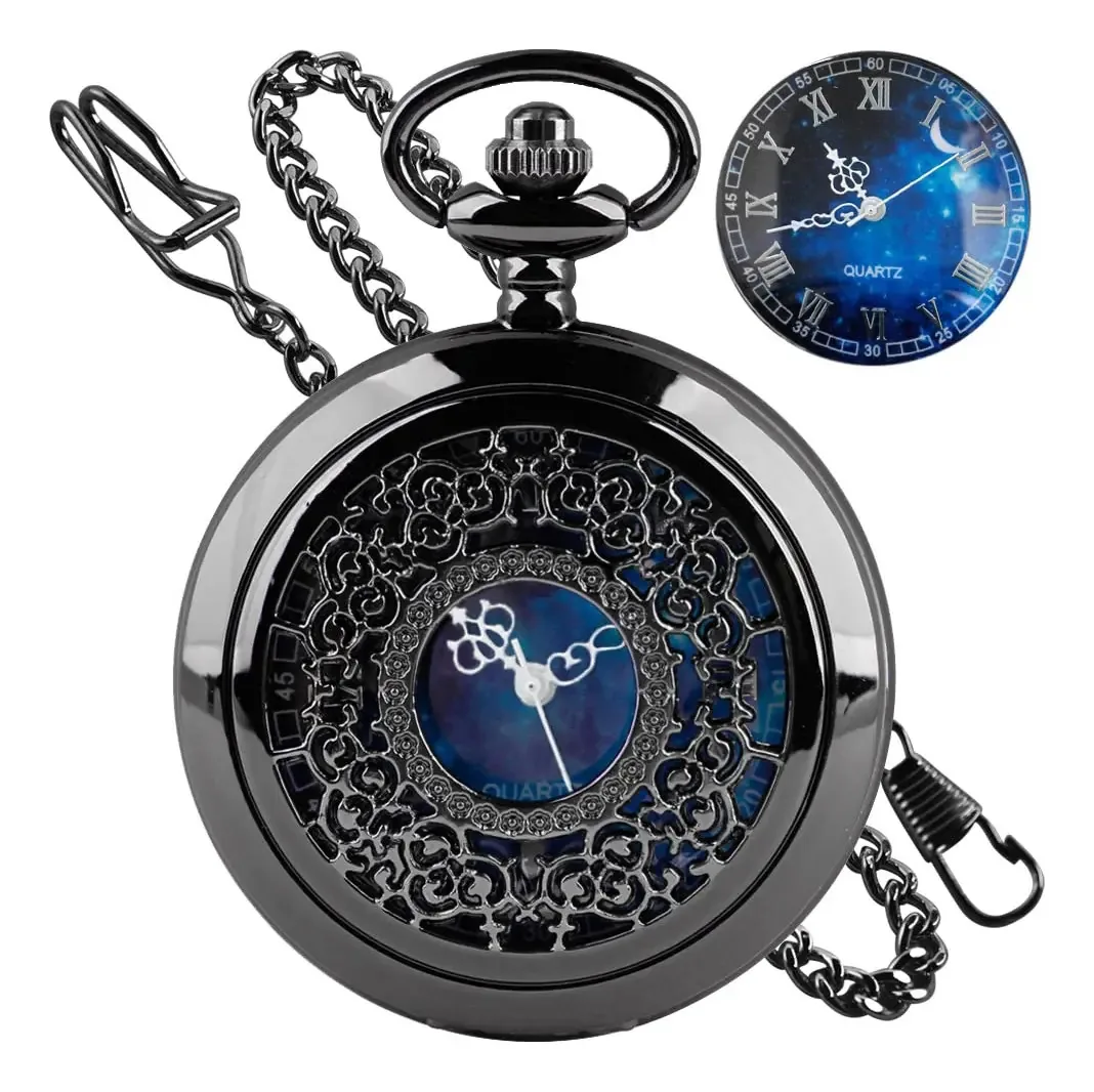 Relógio de bolso Tiong Starry Blue com corrente de 4,5 cm