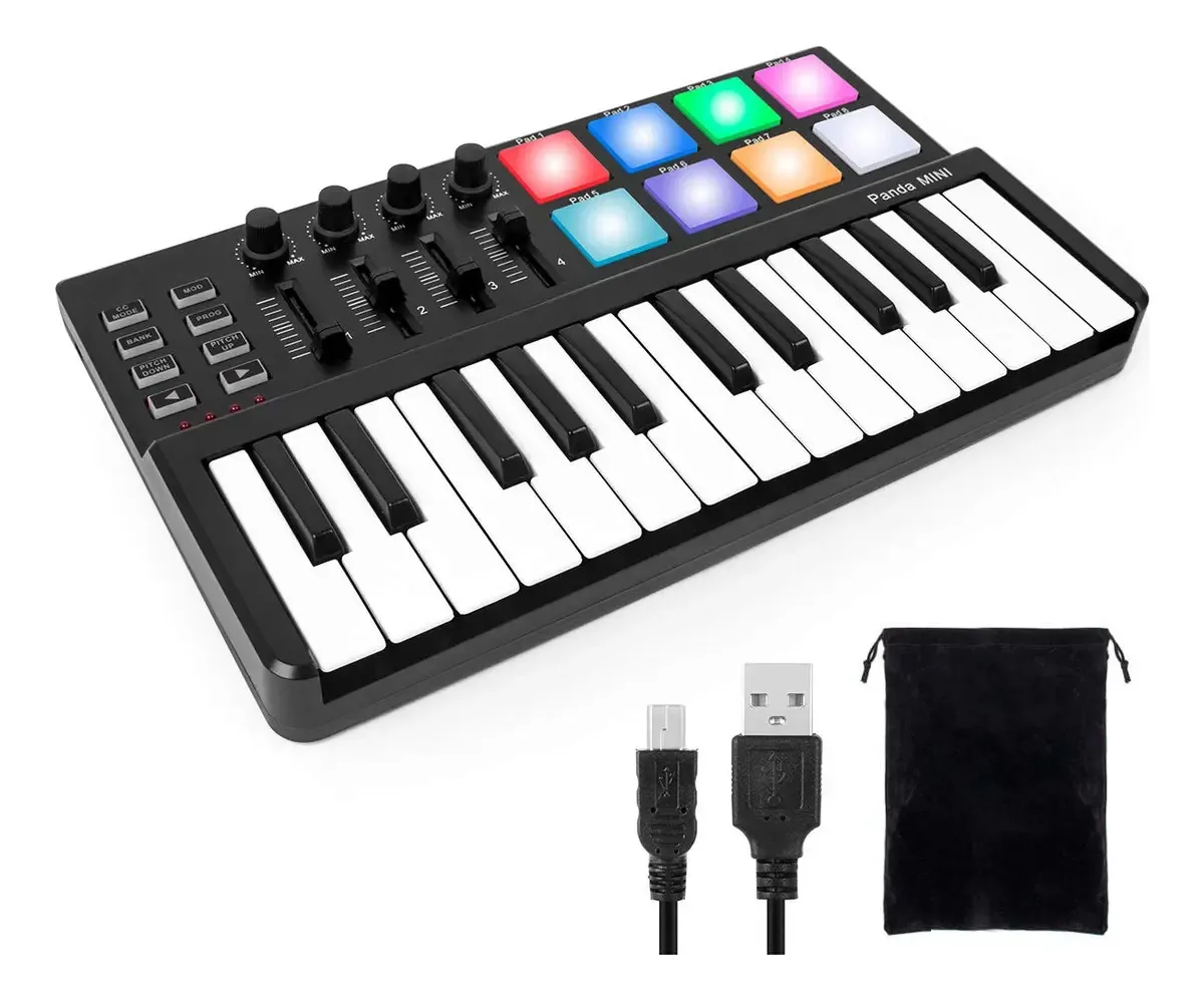 Lotmusic Worlde Tuna Panda Mini 25 teclas portátil USB Mid. Cor Preto