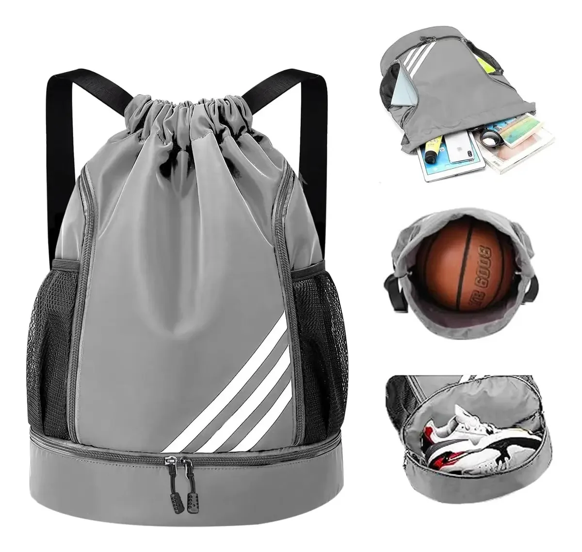 Mochila esportiva, mochila impermeável, mochila de futebol, mochilas esportivas, acessórios de futebol, mochilas infantis com design de tecido Oxford de cor cinza