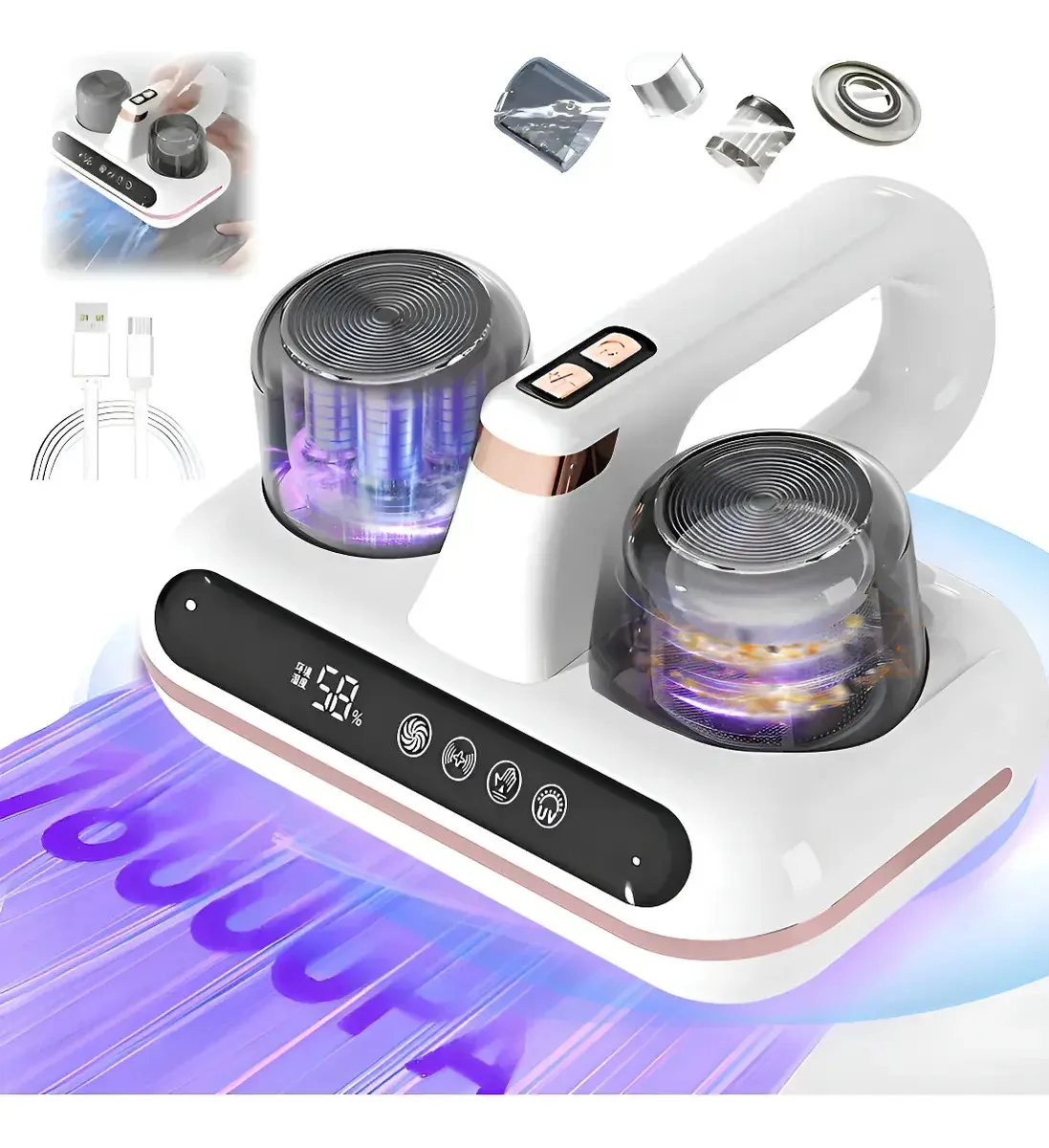 Aspiradores de cama, desinfetantes de luz UV, eliminam ácaros brancos