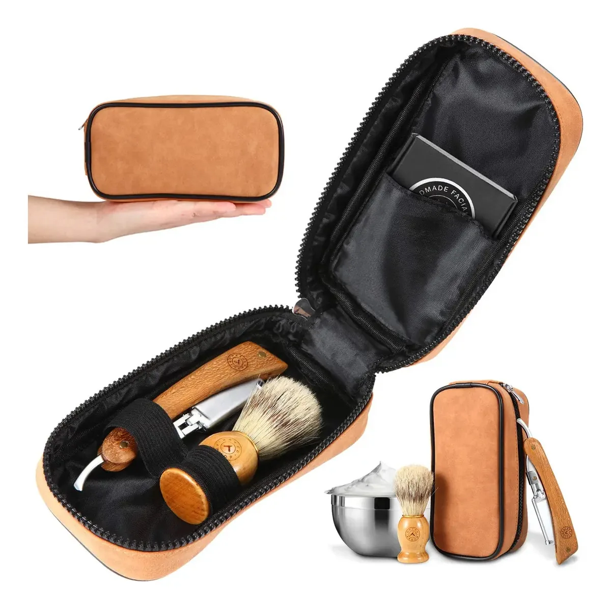 Kit de barbeador de madeira