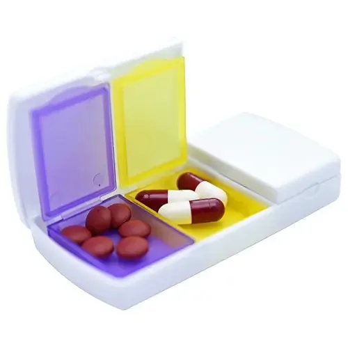 Caixa de comprimidos com cortador de comprimidos - dois recipientes.. Cor: branco