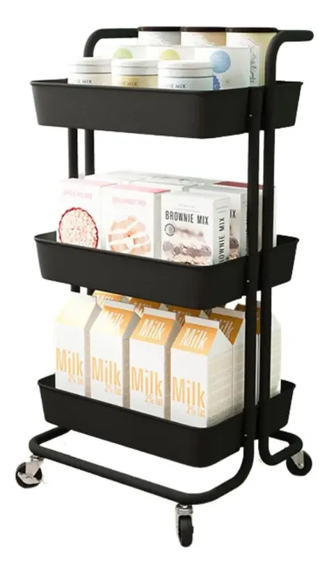 Carrinho organizador, móveis, rack de armazenamento, 3 camadas, preto
