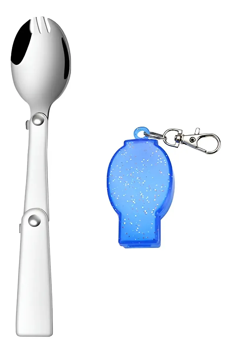 Colher Dobrável Aduze Azul Com Chaveiro, para Alimentação e Viagens