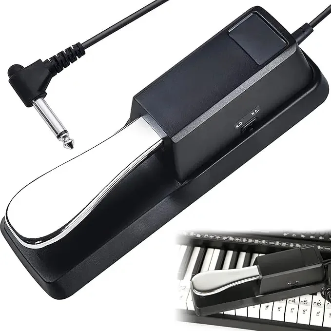 Pedal de sustentação, pedais de sustentação para teclados eletrônicos e pianos com fundo de borracha antiderrapante, pedal de sustentação de teclado de piano, cabo de 1,6 m para controlador Midi