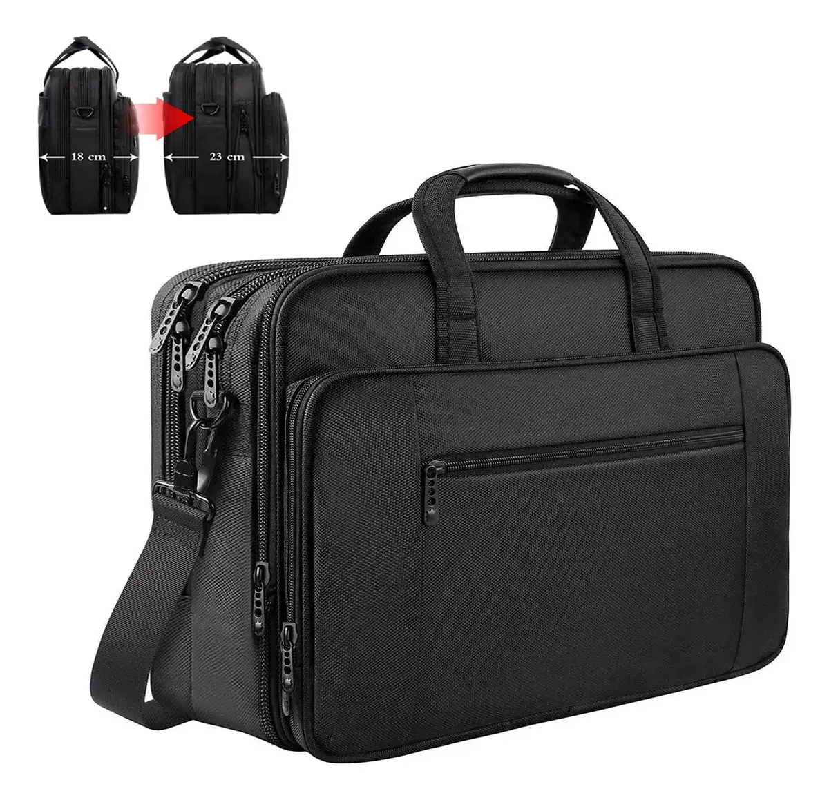 Maleta Para Notebook, Pasta Para Notebook De 17 Polegadas Masculina Executiva Portátil Expansível, Bolsa Notebook Impermeável E Acolchoada Com Alça Transversal, Mancro 1084 Preto