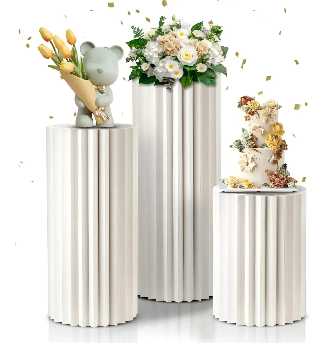 Conjunto de 3 cilindros decorativos dobráveis móveis para mesa de doces e eventos