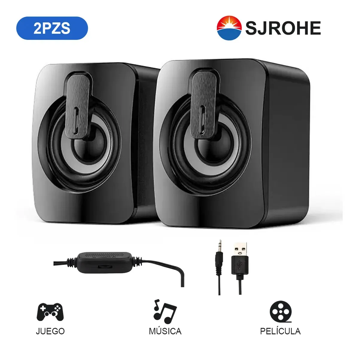 Alto-falantes portáteis para computador Sjrohe, alto-falantes multimídia USB com fio, alto-falantes de jogos para PCs, tablets, laptops, reprodutores de MP3/MP4, alto-falantes de entrada Psp de 3,5...