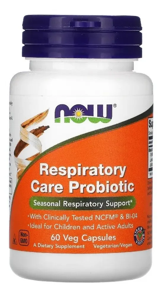 Probiótico Now Foods para cuidados respiratórios 60 cápsulas de sabor insípido