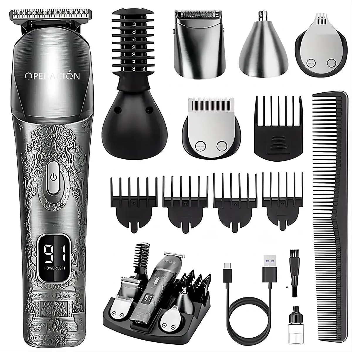 Barbeadores elétricos recarregáveis Operacion® masculinos 11 em 1, cor cinza