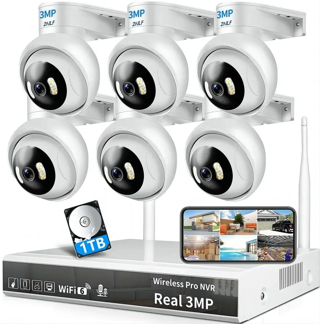 Kit de câmeras de vigilância externa 2nlf® 6 câmeras 3mp Cctv 1tb