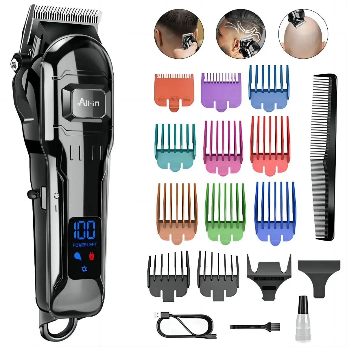 Máquina de cortar cabelo All-in® Máquina de cortar cabelo profissional cor preta