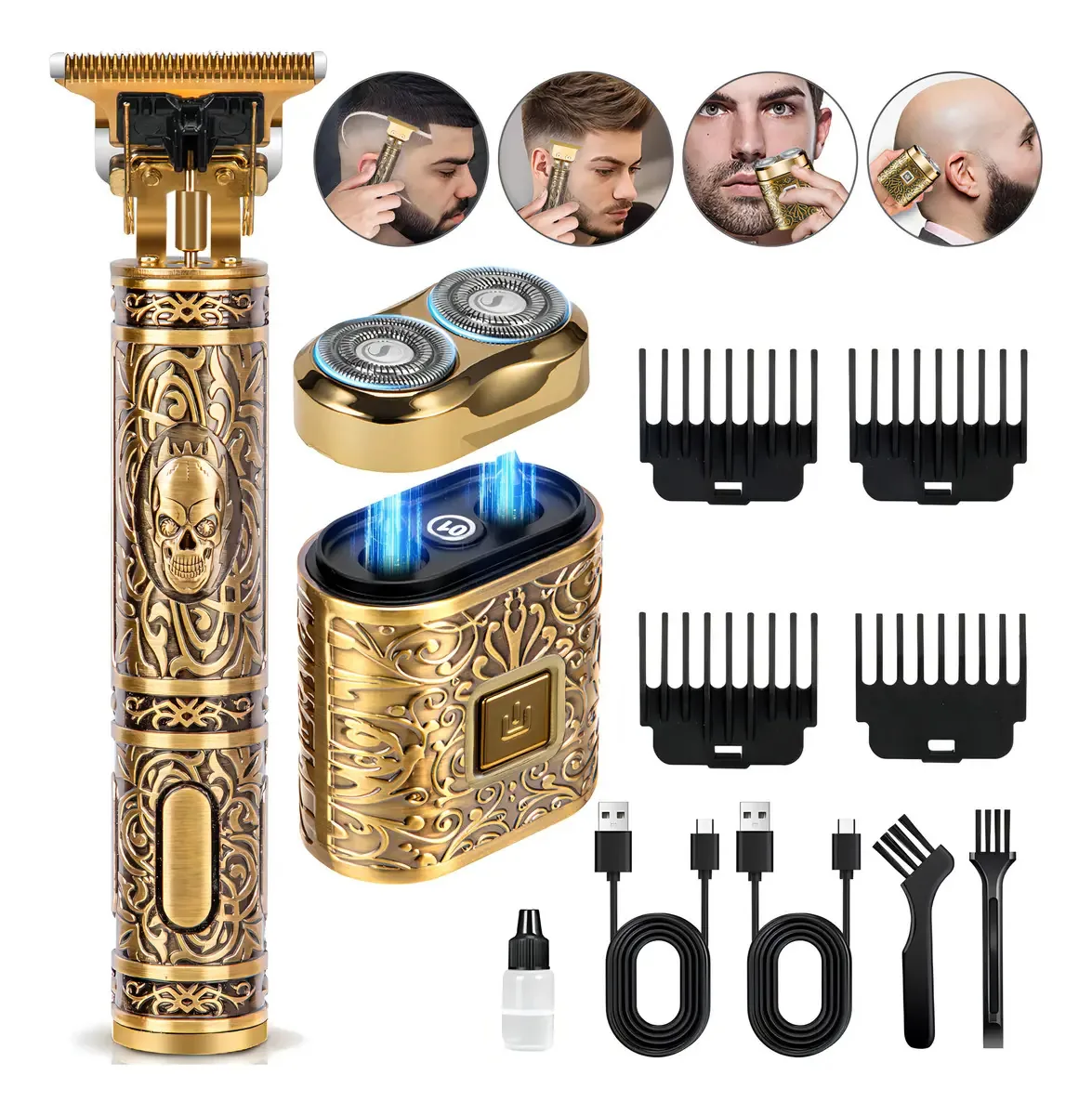 Barbeador de barba elétrico All-in® Barbeador recarregável Máquina de corte de cabelo Máquina de cortar cabelo profissional 2 em 1 Shaver Cut Al Raz Gift B-762GD