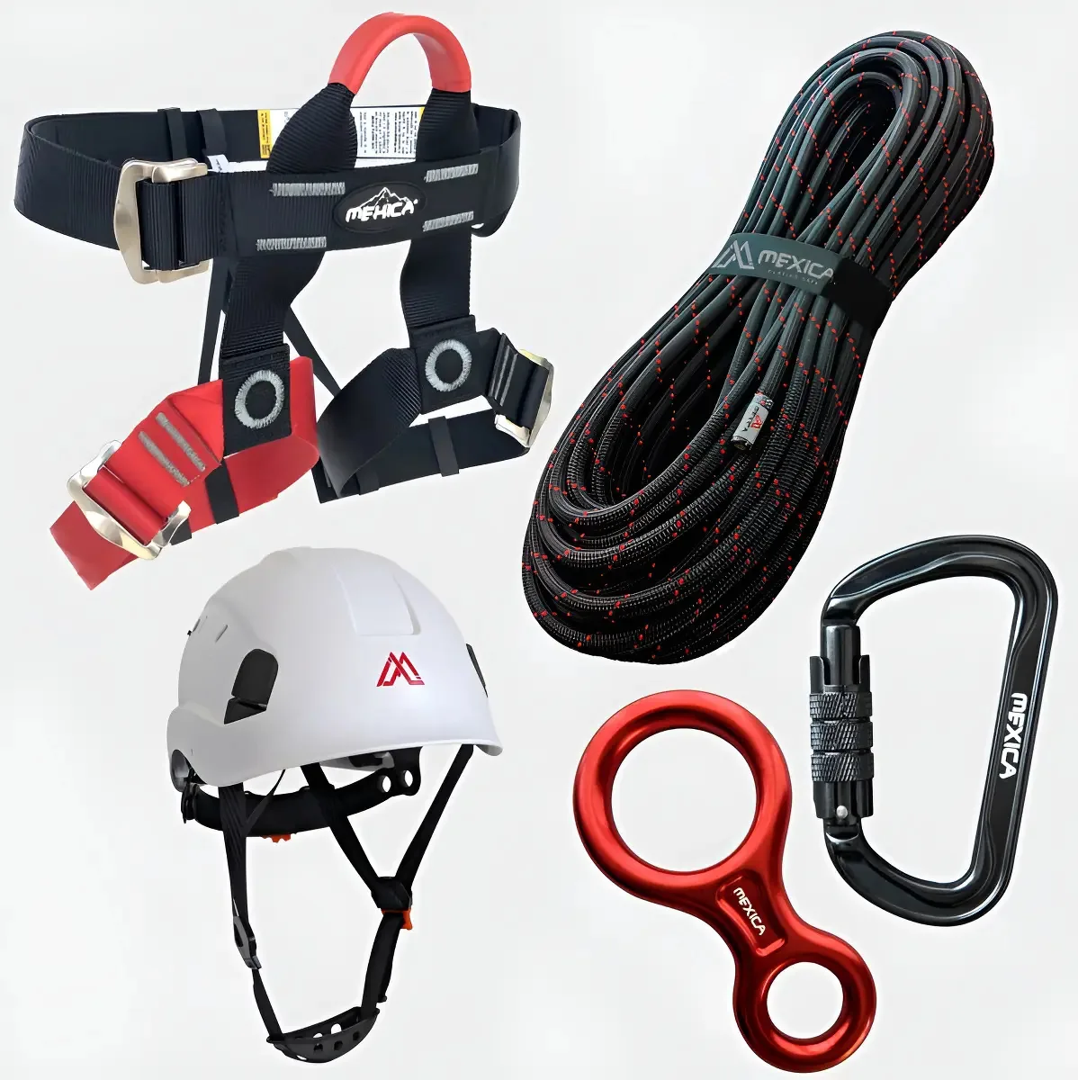 Pacote de equipamento para rapel e/ou descida: fivelas de aço inoxidável, cor preta/vermelha