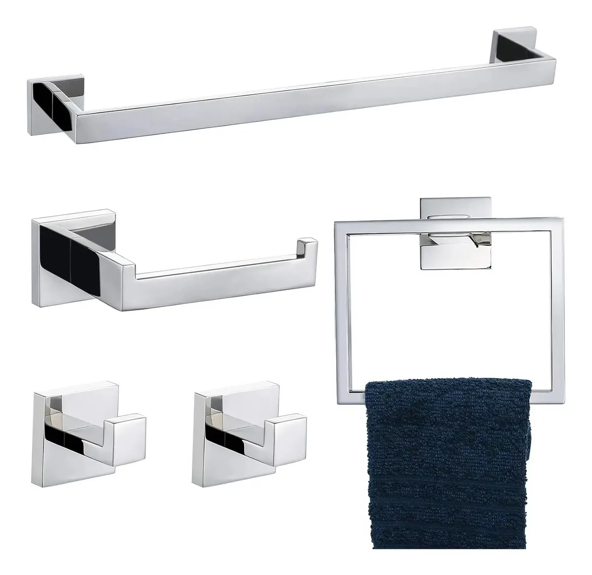 Pinlan kit banheiro acessórios inox polido cromo toalheiro