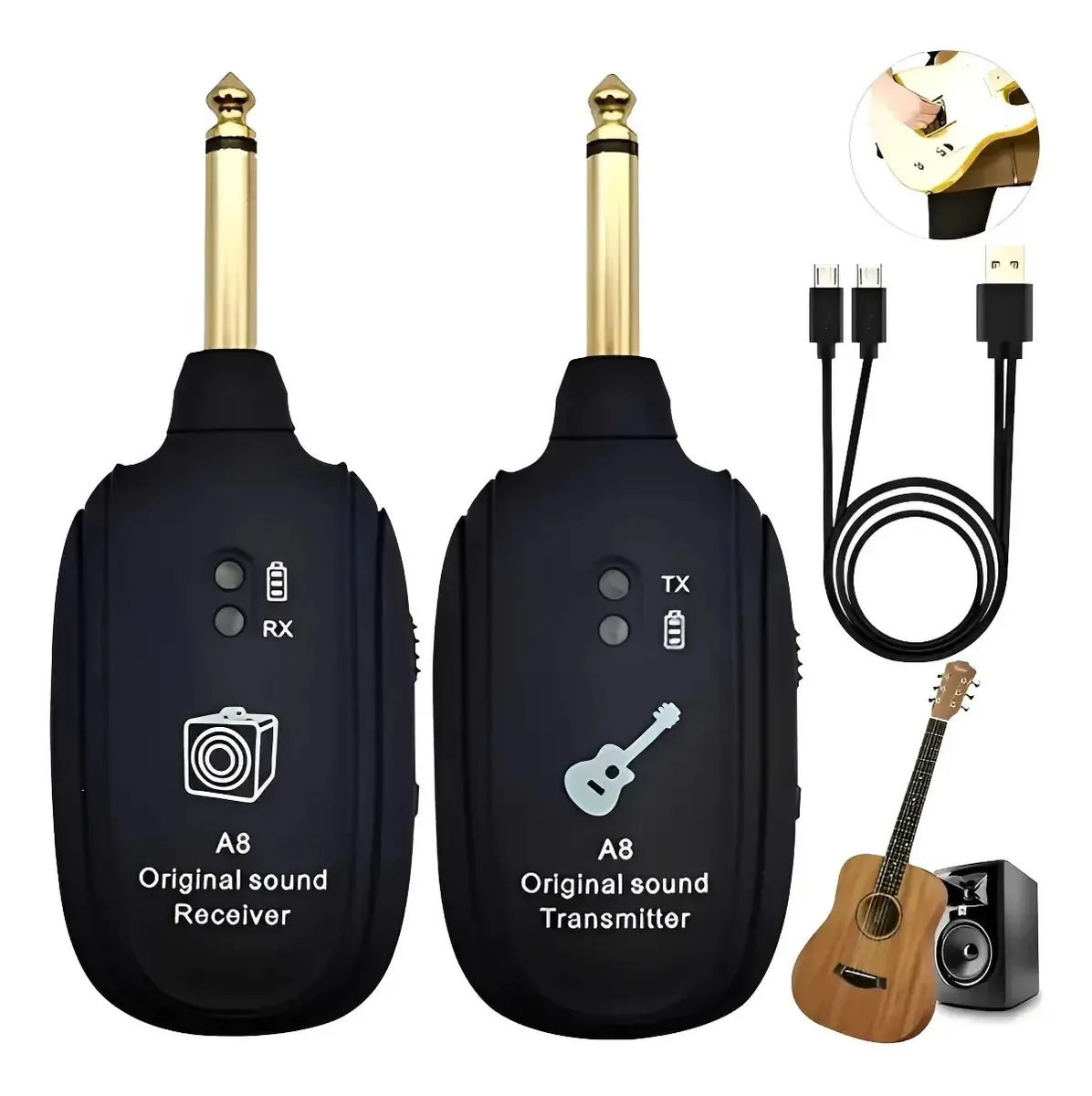 A8 Receptor E Transmissor Sem Fio De Uma A Duas Guitarras Pinlan