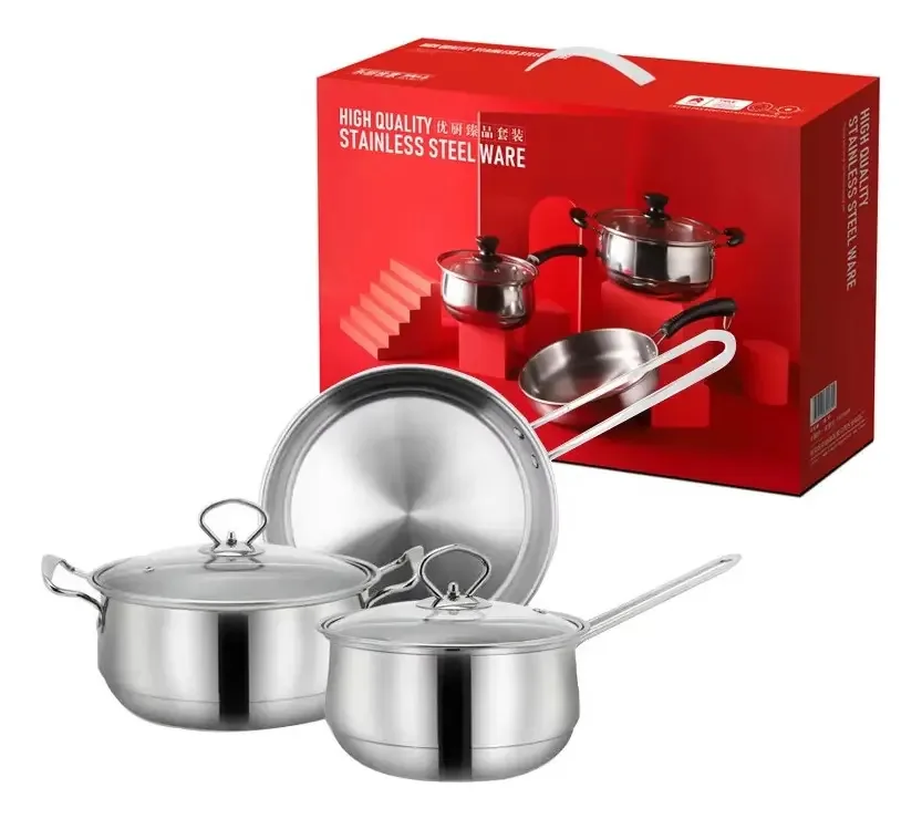 Jogo Panelas Inox 3 Pçs - Antiaderente, Indução E Fogão Cor Prateado