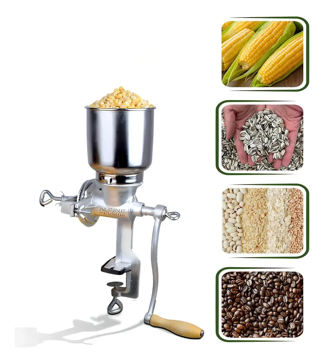 Moinho Triturador Manual de Grãos 40cm Prata Metal Cereais Milho Soja
