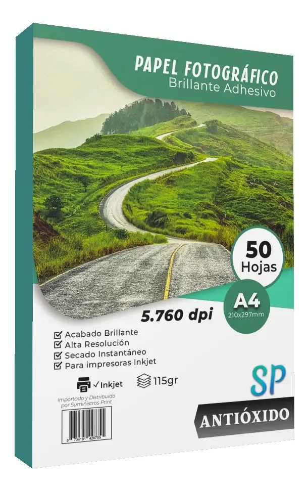 Papel fotográfico adesivo brilhante 115gr A4 x 50 folhas branco