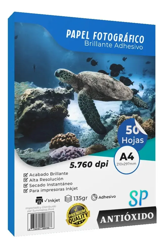 Papel fotográfico adesivo brilhante 135gr A4 x 50 folhas branco