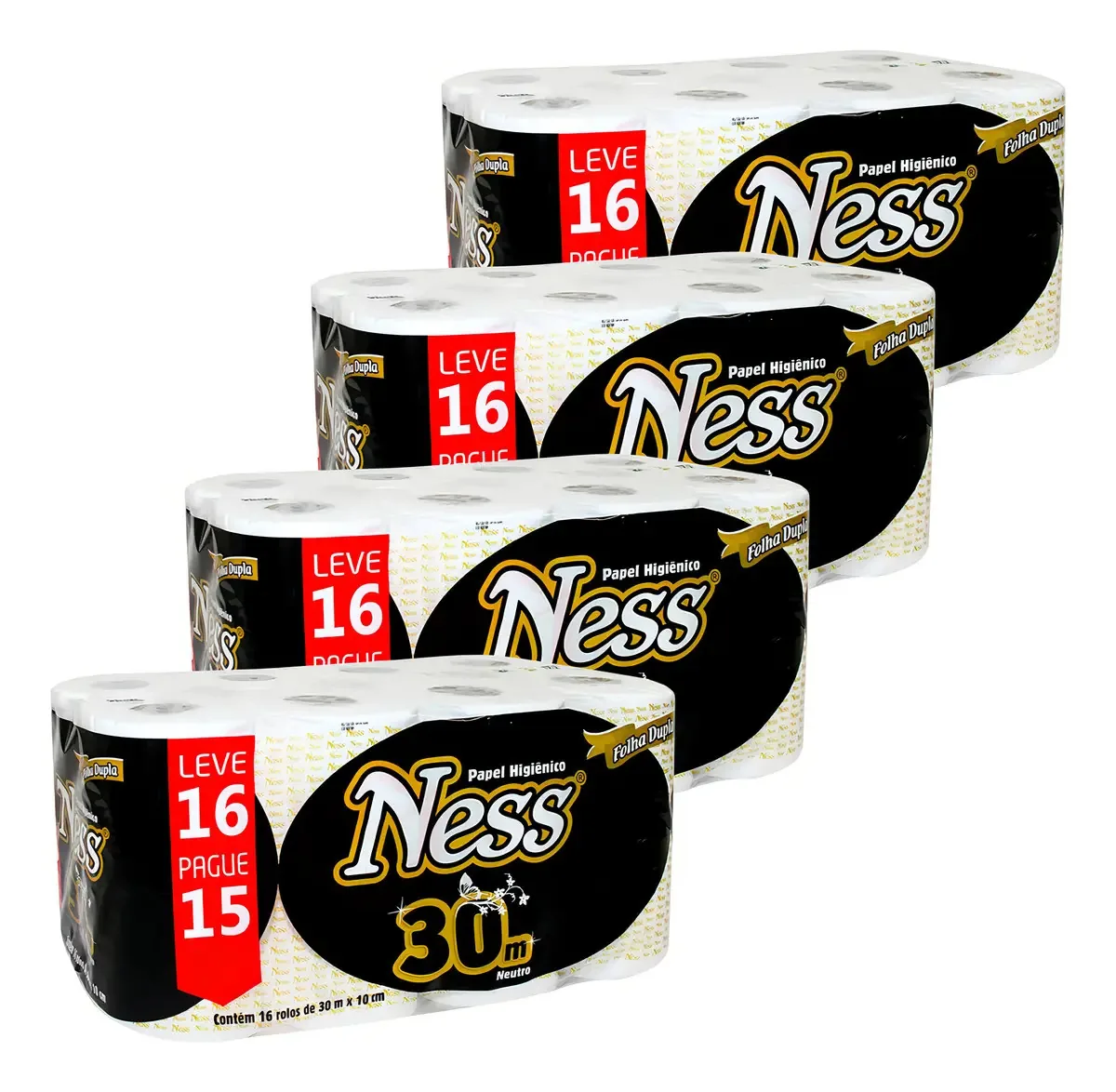 Papel Higiênico Ness Folha Dupla 30m 64 Rolos 4x16