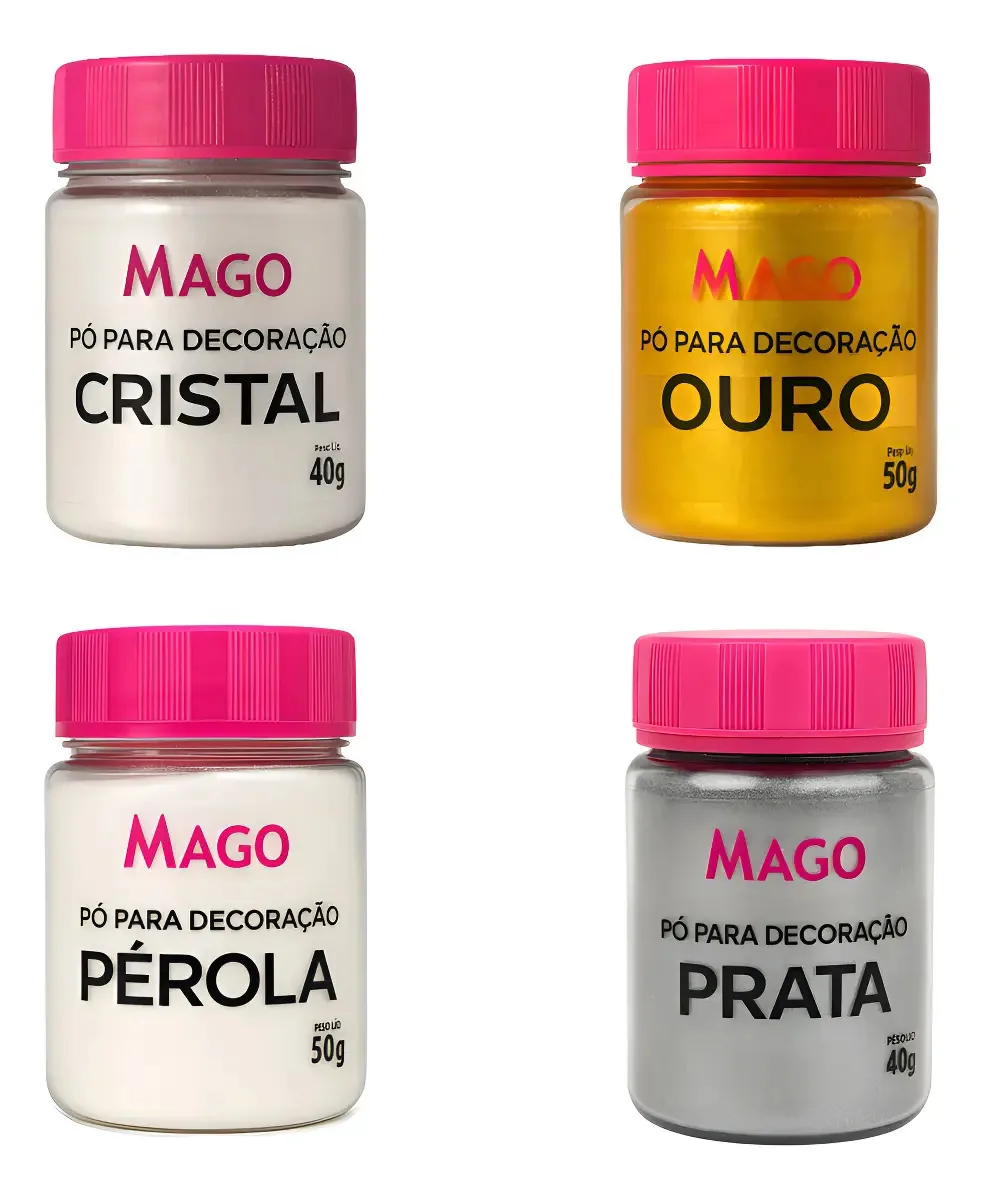 Pó Brilhante Prata Mago 40g Decoração de Bolos e Doces