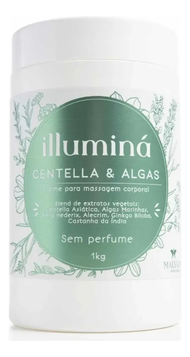 Creme Massagem Centella Algas Profissional Illuminá Redução de Medidas Anti Celulite Pote 1kg