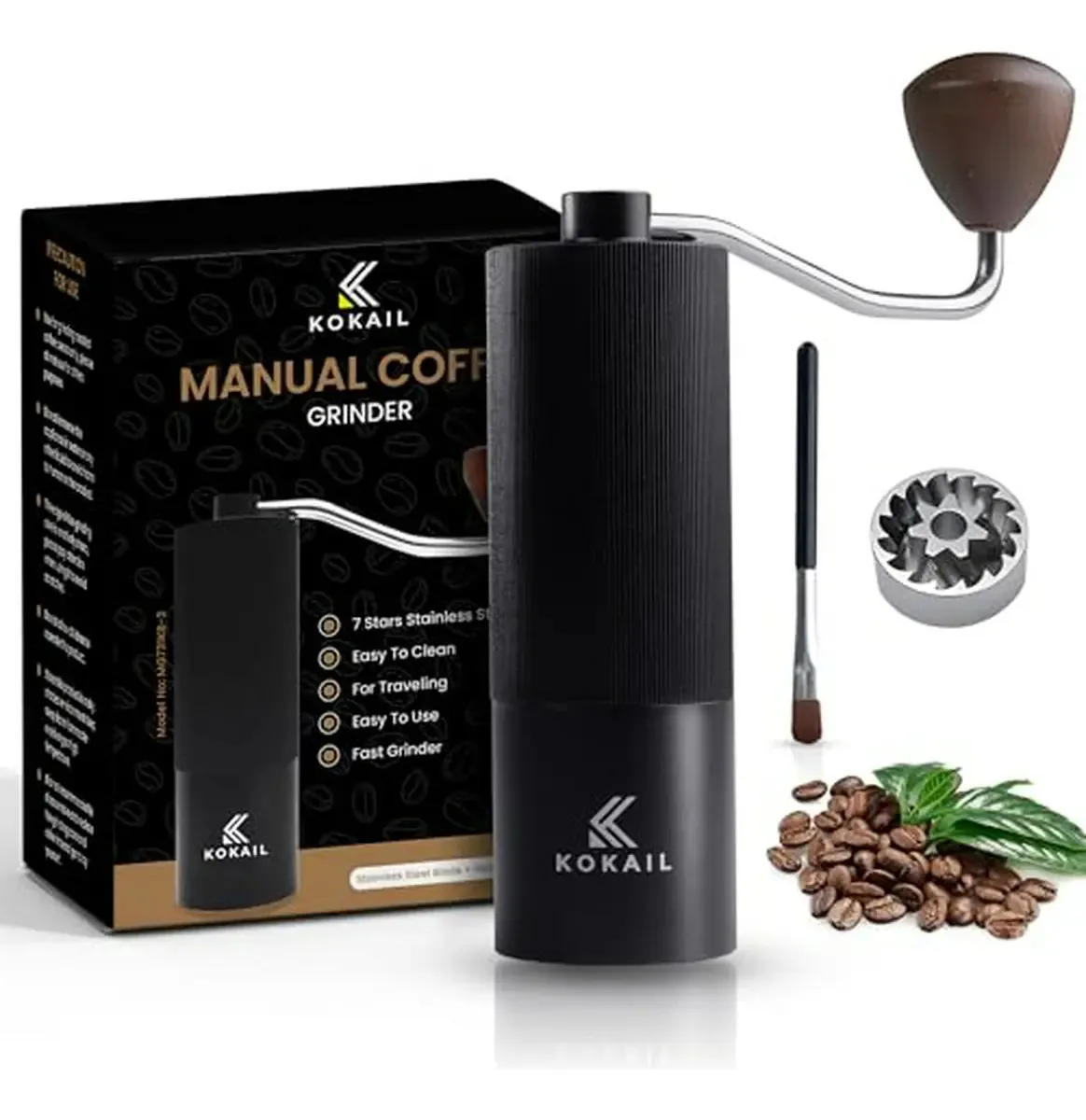 Moedor de café manual com 7 moedores de aço inoxidável