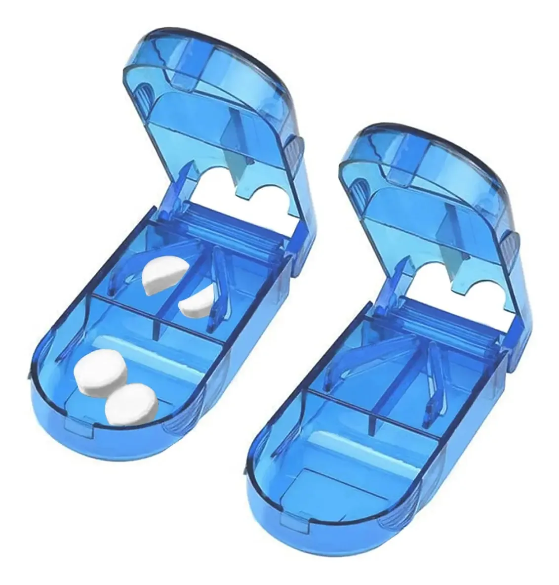 Cortador de comprimidos portátil 2 em 1, organizador de comprimidos sem material BPA, caixa de comprimidos pequena para suplementos de medicamentos, divisor de comprimidos com porta-comprimidos de...