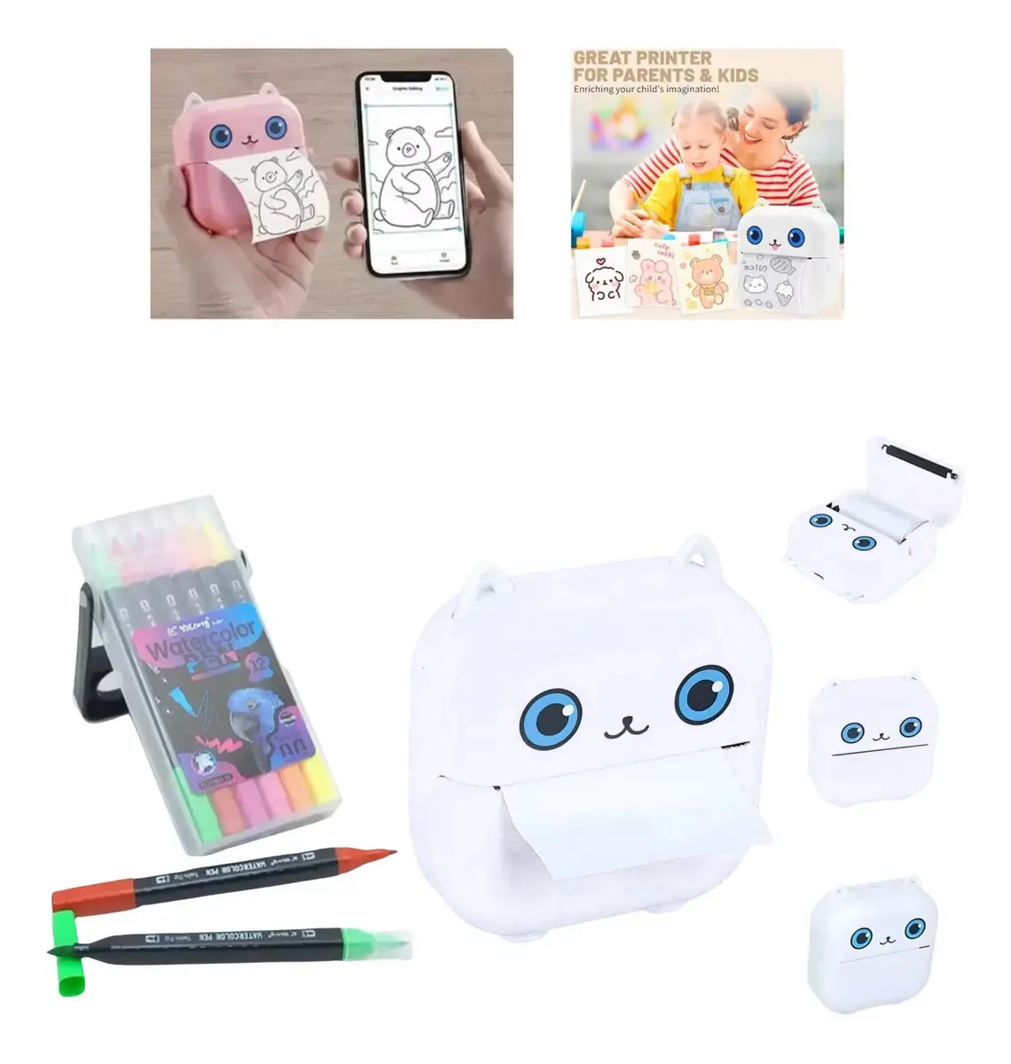 Mini conjunto de impressoras portáteis + 12 marcadores brancos permanentes