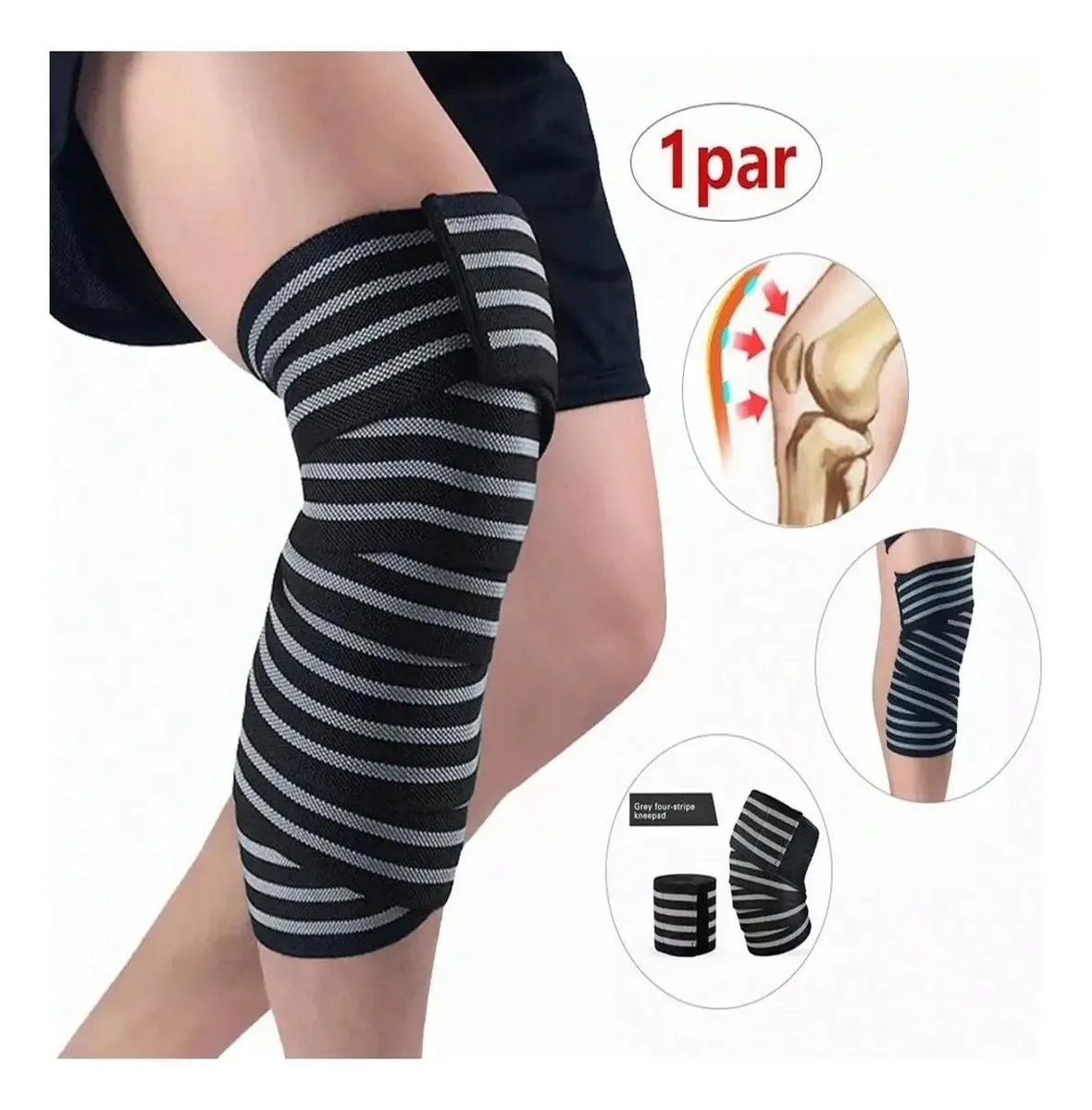 Joelheira elástica Vende 1 par de pulseiras esportivas Knee Gym, cor cinza