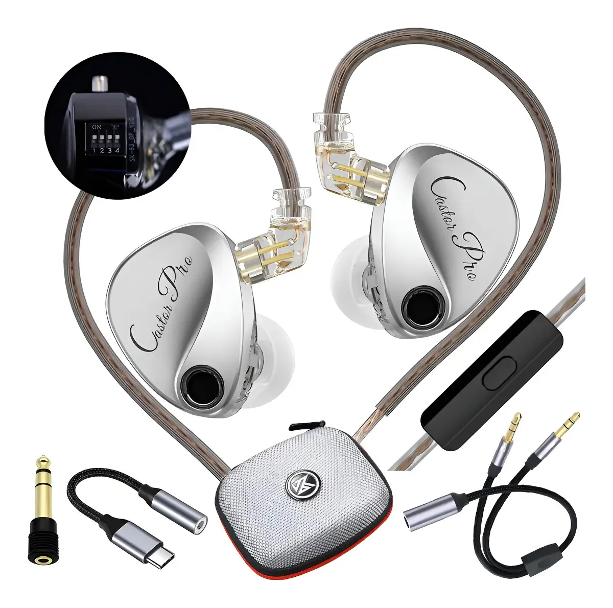 Fones de ouvido Kz Castor Pro Hifi Monitor Tuning com microfone cor prata In-ear