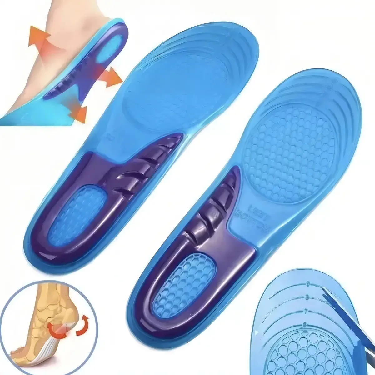 Palmilha ortopédica de gel antifadiga para esportes, palmilha de 1 par, tamanho G24-28