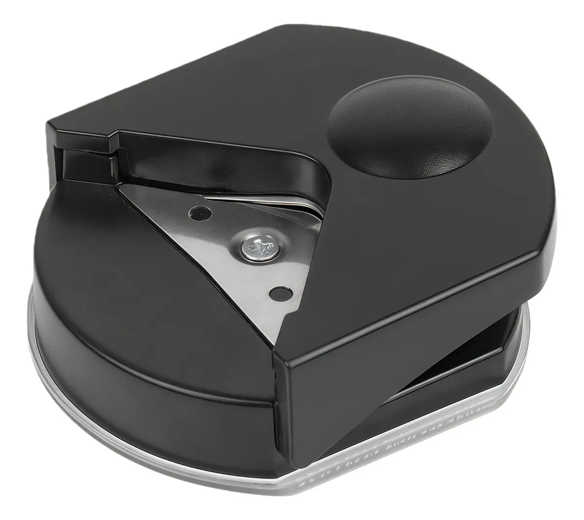 Cortador de esquinas portátil R4 preto para cartões e fotos, com lâminas de aço carbono, design ergonômico e depósito de resíduos para cortes limpos em papel, cartão e PVC