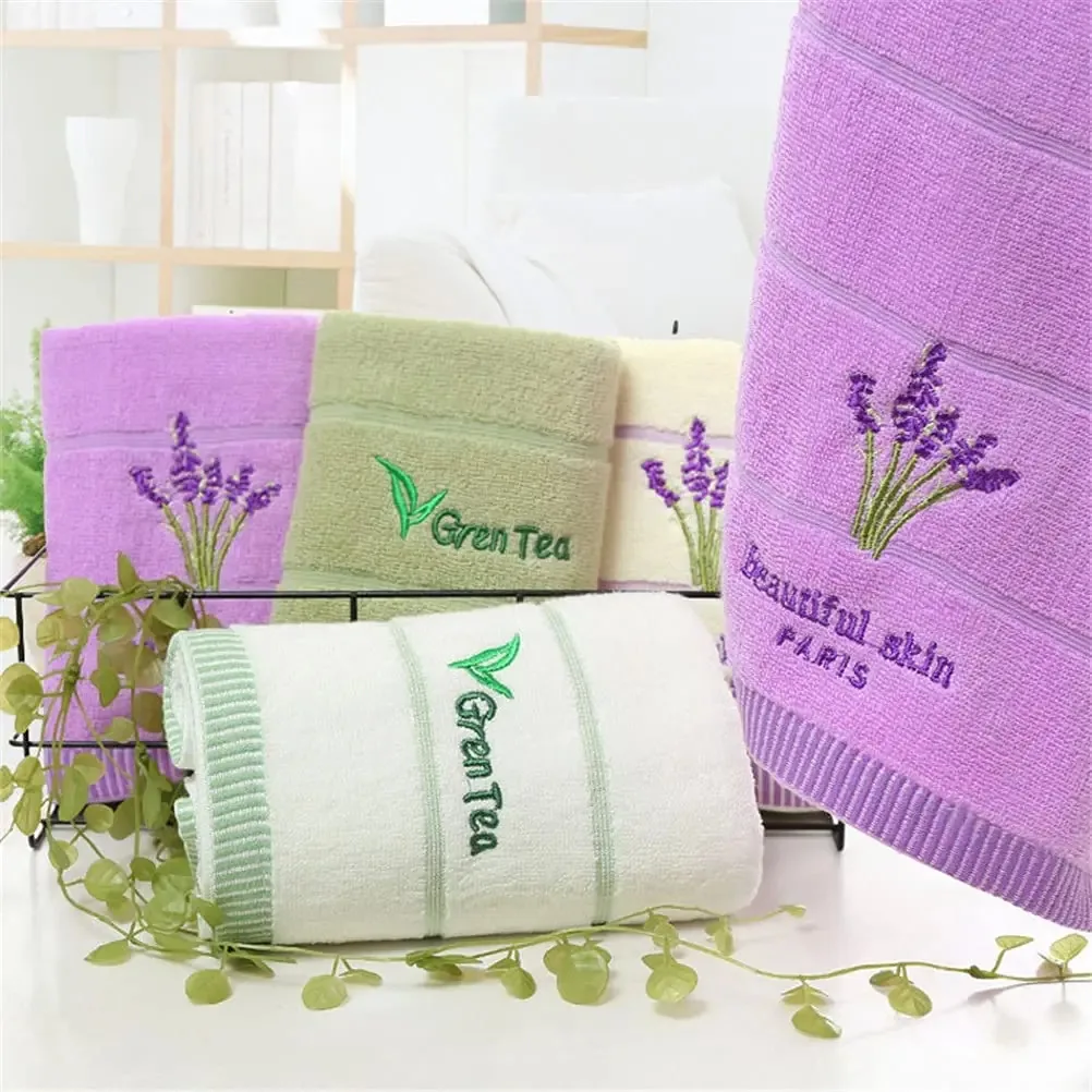 Conjunto De Panos De Cozinha Bordados Verde Lavanda Qiooqsaq, Toalha Facial Listrada, Toalha De Banho Grande Para Casa, Hotel Para Adultos E Crianças (e, 1 Peça De 34 X 74 Cm) E, 1 Peça De 34 X