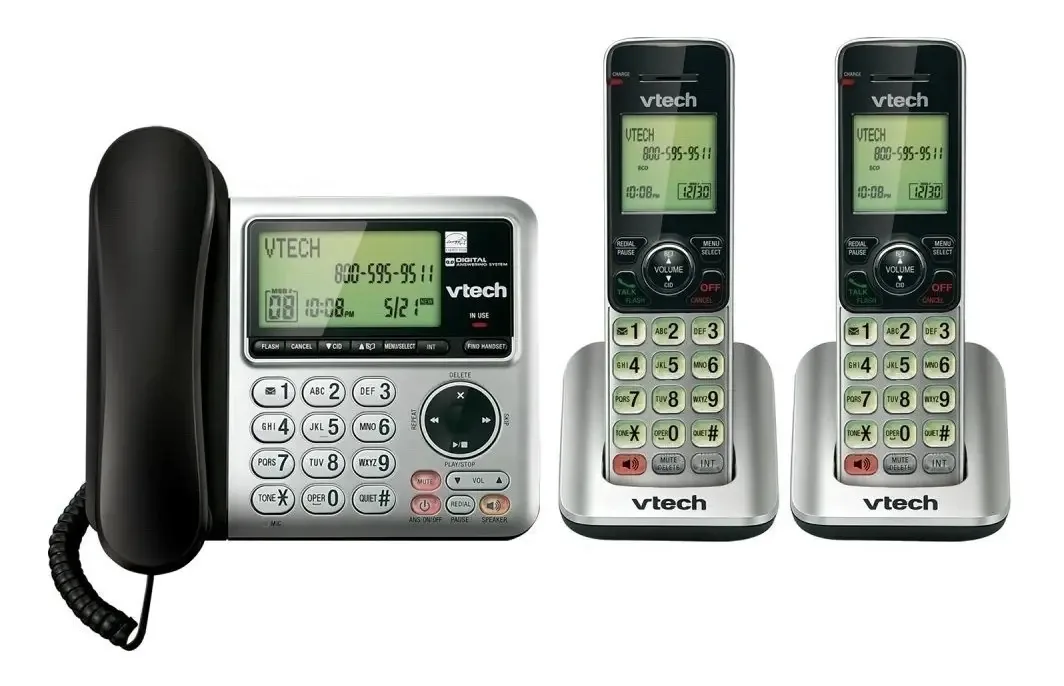 Conjunto de 2 telefones base com fio Vtech+extensão Cs6649-2