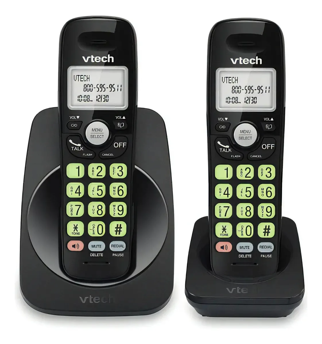 Vtech Vg101-21 Dect 6.0 - Telefone residencial sem fio para 2 telefones, tela retroiluminada azul e branca, grandes botões retroiluminados, alto-falante full duplex, identificador de chamadas