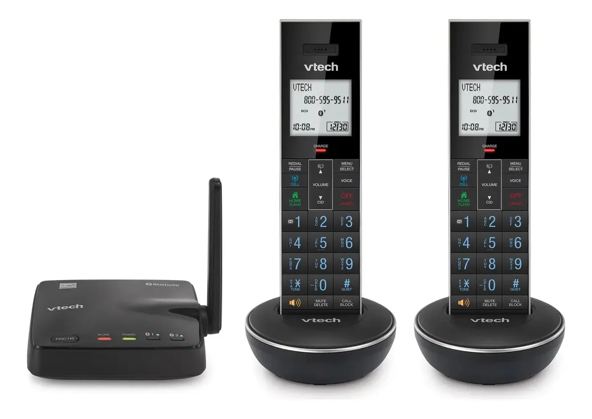 Vtech Ls6331 - Telefone Sem Fio Expansível, 2 Telefones Com Transmissor Dect 6.0 De Computador E Parede, Conexão Bluetooth Ao Celular, Viva-Voz De Telefone Duplex Completo, Telefone Fixo Com