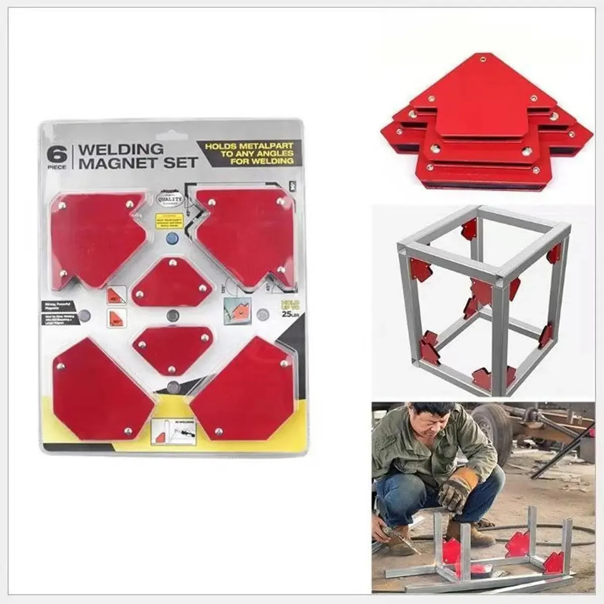 Conjunto de 6 kits de ímãs de soldagem forte Ecovida, suporte de solda magnética forte, solda magnética multiangular durável, quadrada para soldagem magnética 30-45-60-75-90-135 graus