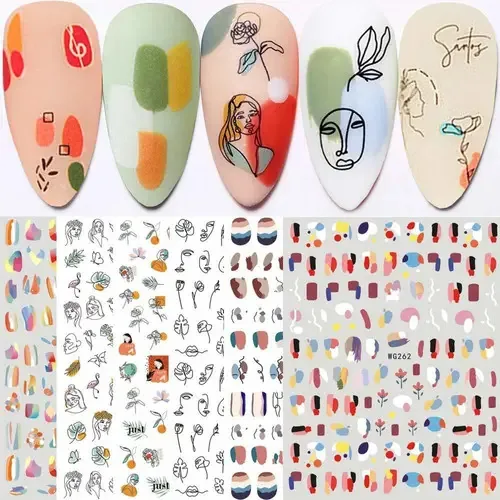 Adesivos autoadesivos para unhas coloridos Graffiti, 6 folhas