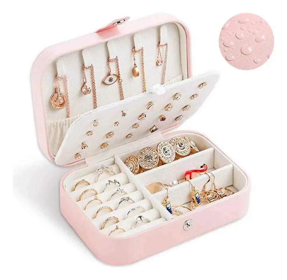 Caixa de Joias Organizador de Colares para Viagem - Organizador de Joias com Fecho de Armazenamento, Suporte para Joias de Anéis Brincos Pulseiras - Rosa - 11.5cm*16.5cm*5.5cm