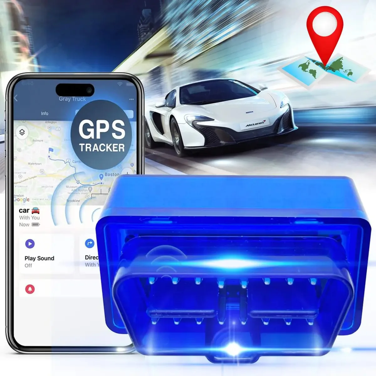 Rastreador GPS de veículos em tempo real sem assinatura, o localizador de rastreadores GPS para carros funciona com o Apple Find My, dispositivo de rastreamento de veículos, dispositivo anti-perda