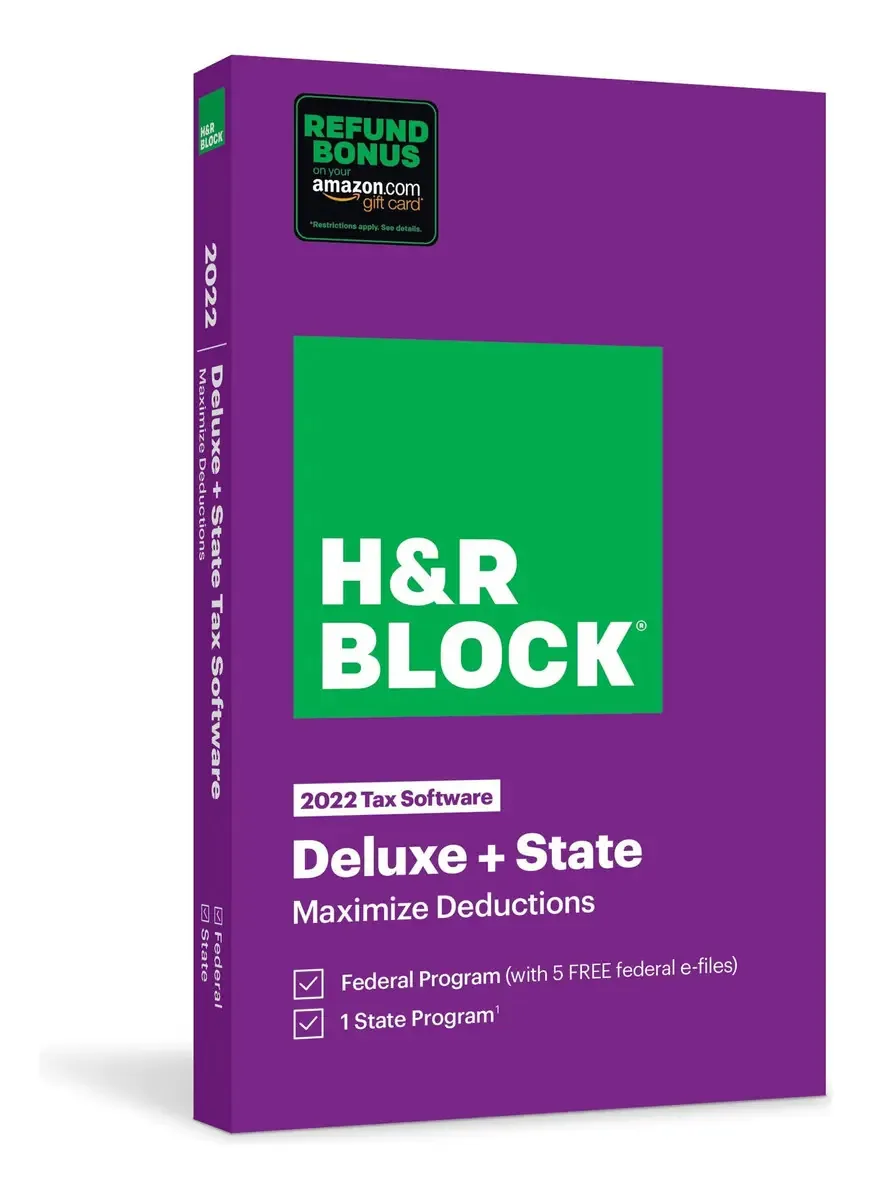 H&r Block Tax Software Deluxe + State 2022 com Bônus de Reembolso (código físico por correio)