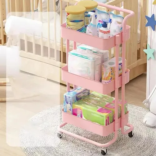 Organizador de carrinhos, móveis, rack de armazenamento, 3 camadas, rosa