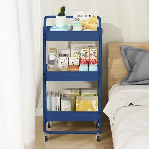 Carrinho organizador, móveis, rack de armazenamento, 3 camadas, azul claro