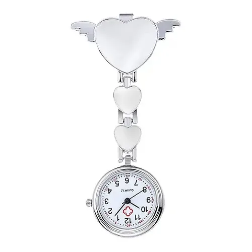 Relógio De Bolso Coração De Quartzo Clip-on - Branco