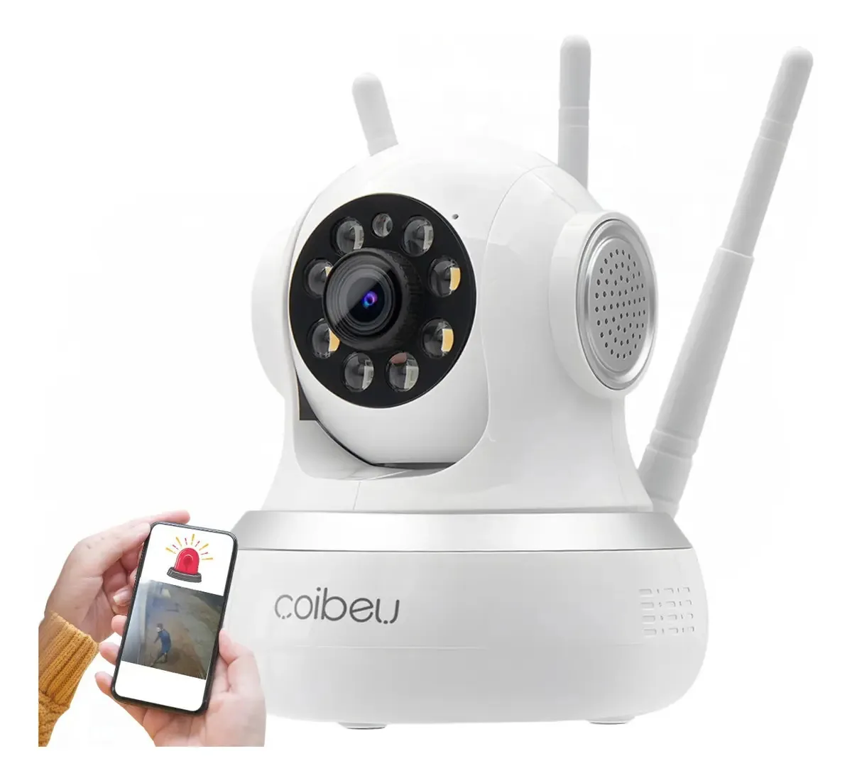 Câmera Segurança Wifi Robo Infravermelho 3 Antenas Led Branco