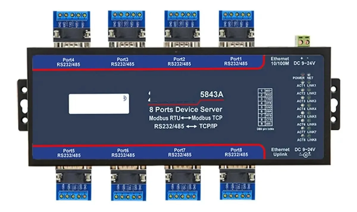 Domojt Servidor de Porta Serial Modbus Gateway Conversor Rs232/485 para Tcp Ethernet de 8 Portas 5843a (cor: Rs232 para Tcp)