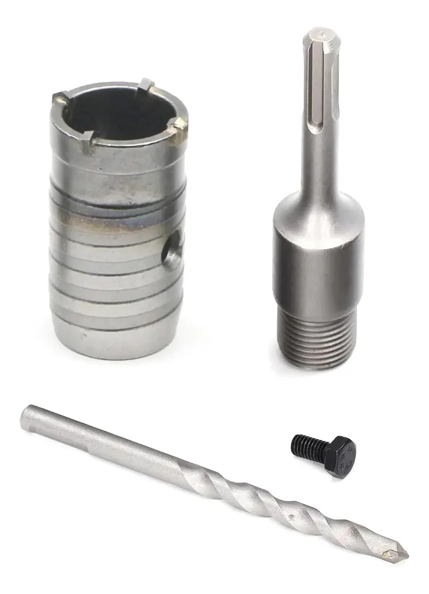 Kit de serras de concreto, conjunto de 4 serras de concreto (75 mm), conjunto de serras de furo SDS Plus com biela de 110 mm para tijolo, concreto, cimento e pedra