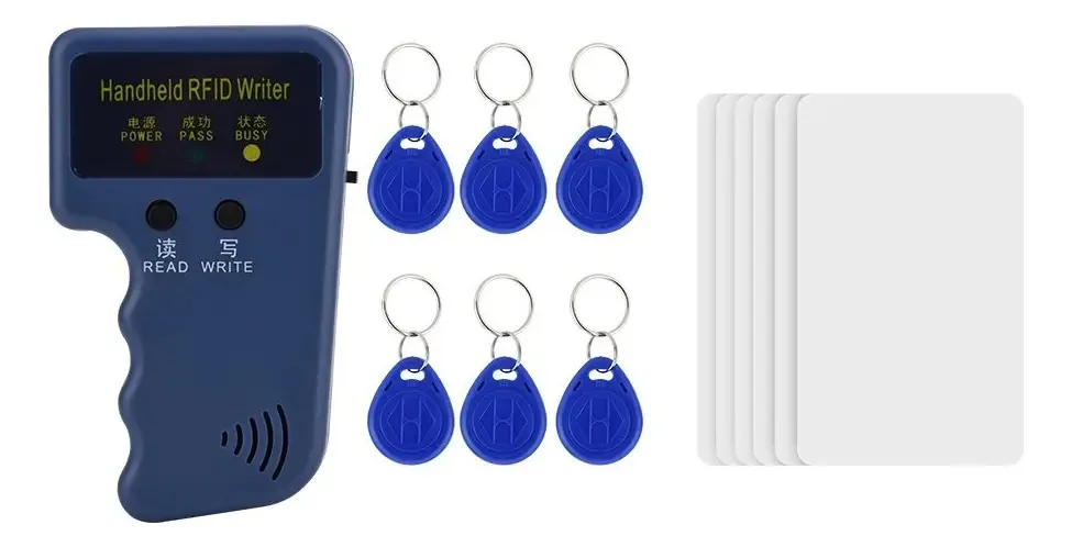 Leitor de Cartões de Identificação RFID Portátil Gravador/Copiador de Cartões de Identificação RFID, Leitor de Cartões Duplicador com 6 Etiquetas Graváveis, 6 Cartões